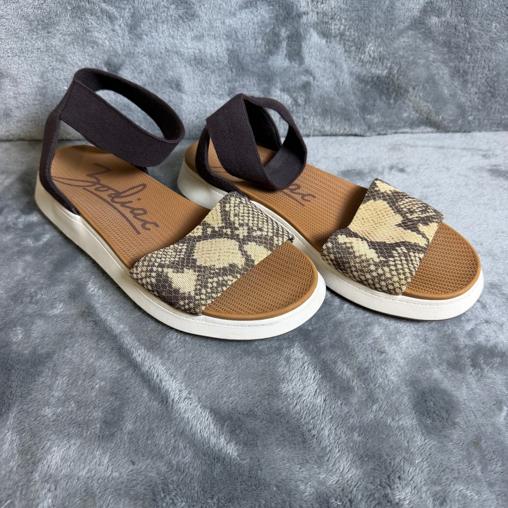 Zodiac Womens 8M Snakeskin Print Elastic Ankle Strap Platform Sandals Brown